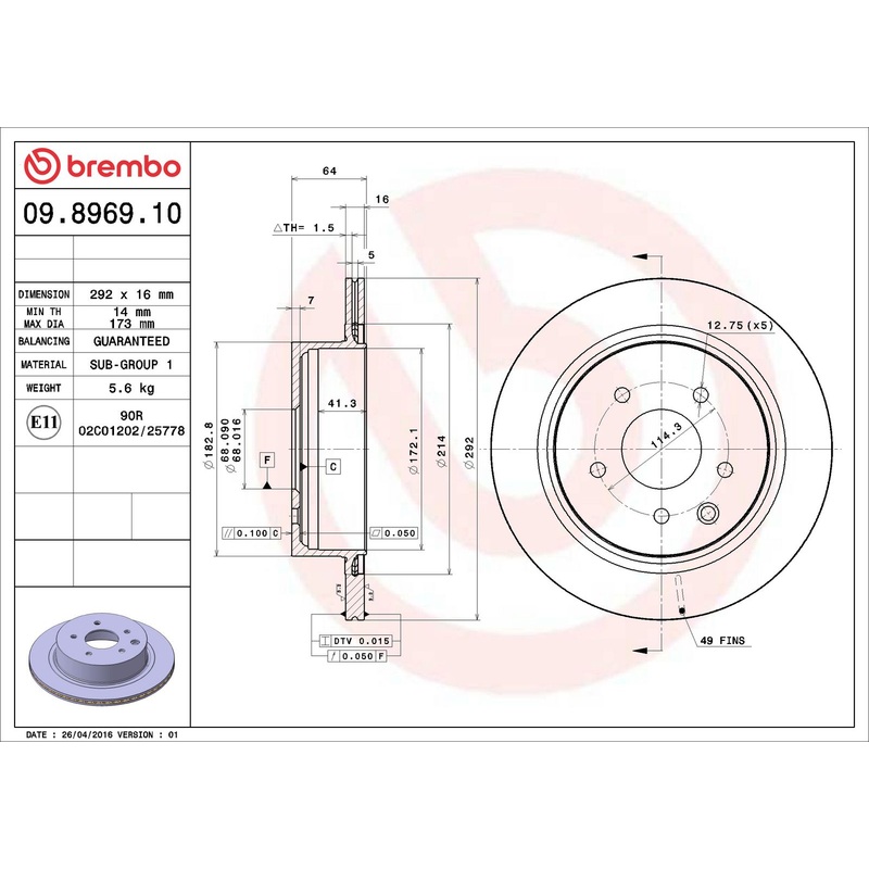 PRIME Rear Disc Brake Rotor – 09.8969.10