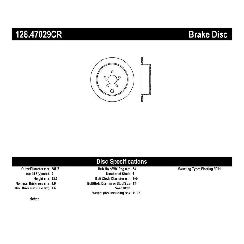 StopTech 08-14 WRX Drilled Right Rear Cryo Rotor