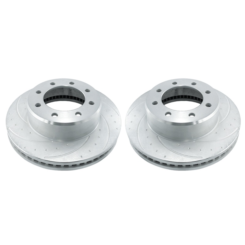 New Front Rotors (Pair) Dimple Drilled, Slotted and Zinc Plated.