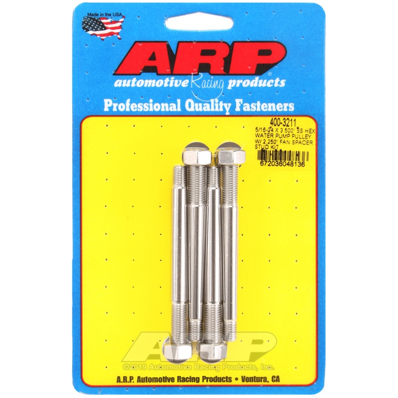 ARP 5/16-24 X 3.500 SS Hex Water Pump Pulley w/ 2.250in Fan Spacer Stud Kit