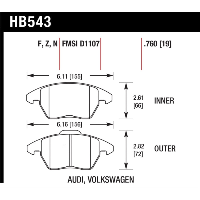 Hawk Audi A3 Quattro / VW EOS / Golf / Jetta / Passat / Rabbit HPS Front Brake Pads