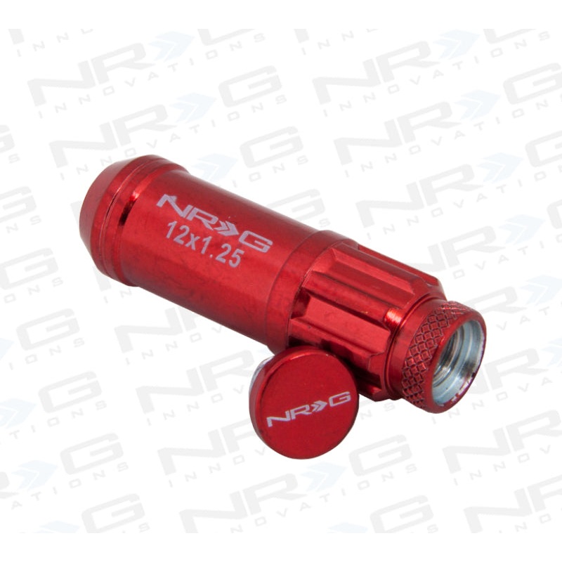 NRG 700 Series M12 X 1.25 Steel Lug Nut w/Dust Cap Cover Set 21 Pc w/Locks & Lock Socket – Red