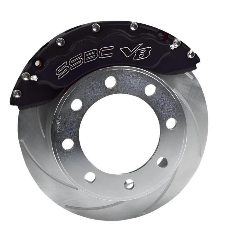 American Made V8-Barbarian 8-Piston Direct Fit Billet Aluminum Front Disc Brake Kit W/DS Rotors. Black A193-1BK-DS
