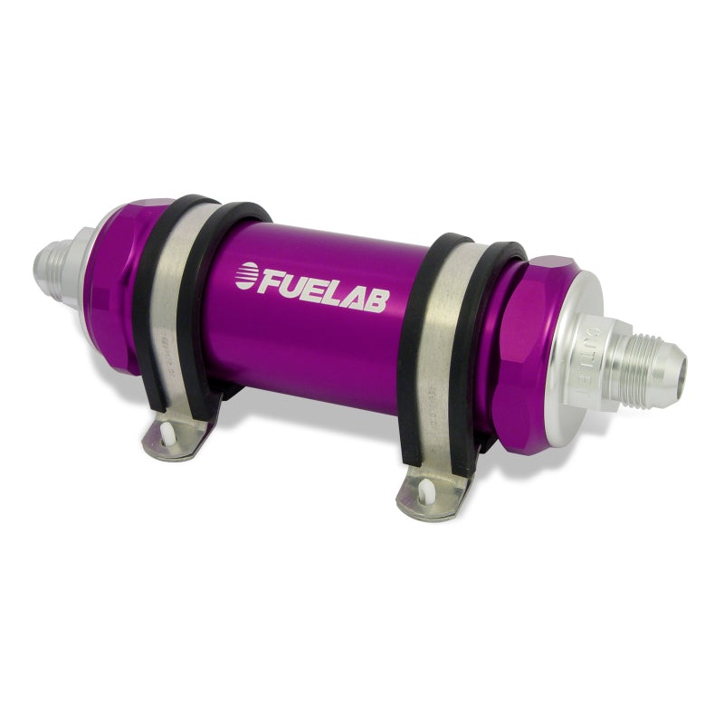 Fuelab 828 In-Line Fuel Filter Long -10AN In/-8AN Out 6 Micron Fiberglass – Purple