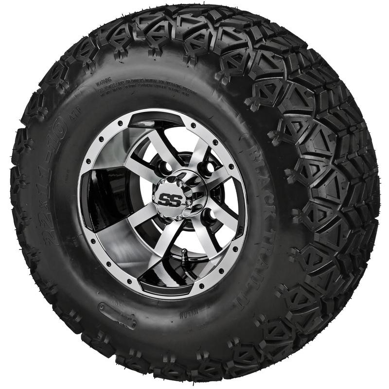 LSI 10″ Maltese Cross Black & Machined Wheel and Lifted Tire Combo
