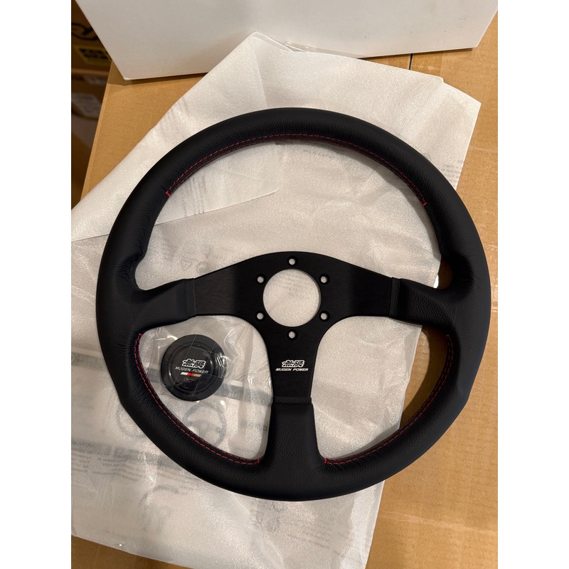 Mugen Racing III Steering Wheel – 350mm (Black Leather / Red Stitch)