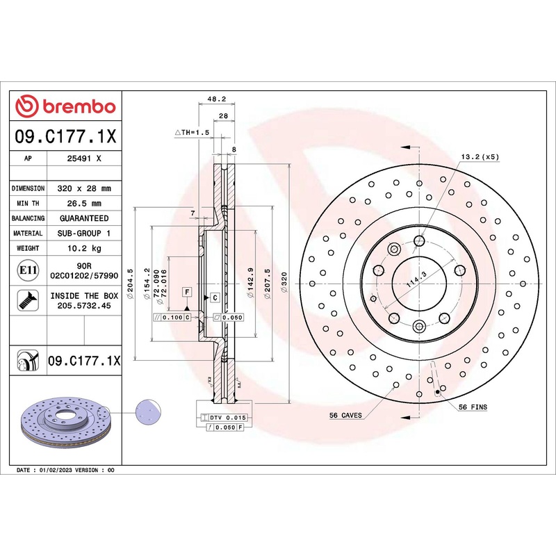 XTRA Drilled Front Disc Brake Rotor – 09.C177.1X