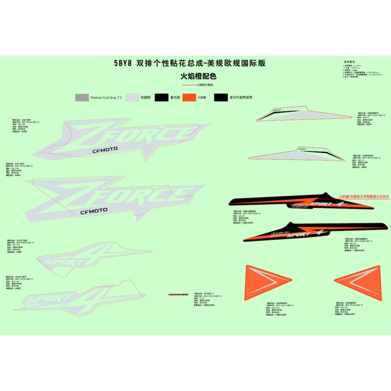 RH Side Plate Decal Cargo Box Lava Orange by CF Moto