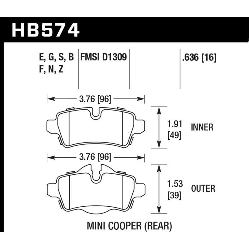 Hawk 07+ Mini Cooper HPS 5.0 Rear Brake Pads
