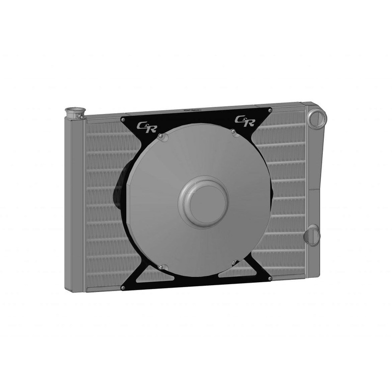 PWR – Universal Radiator Module Double Pass Two Row Open 28” x 18-1/2” 1-3/4” High Outlet, Fan Ring, Spal fan relay and 16” Spal fan