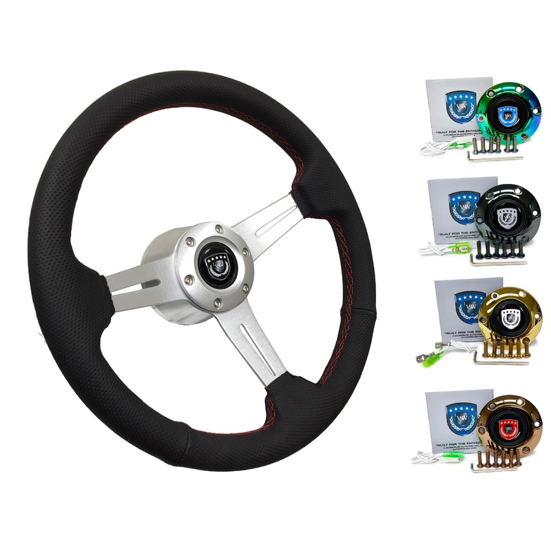 1988-97 Nissan Pickup Truck Steering Wheel Kit | Perforated Leather | ST3587BLK-RED