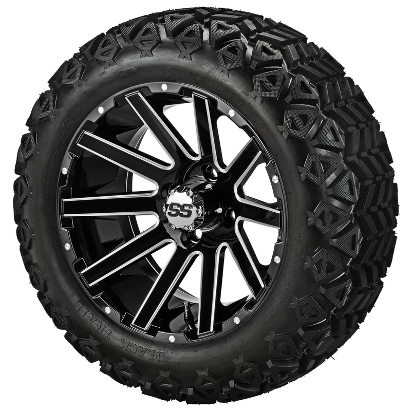 LSI 14″ Venom Black & Machined Wheel and Lifted Tire Combo