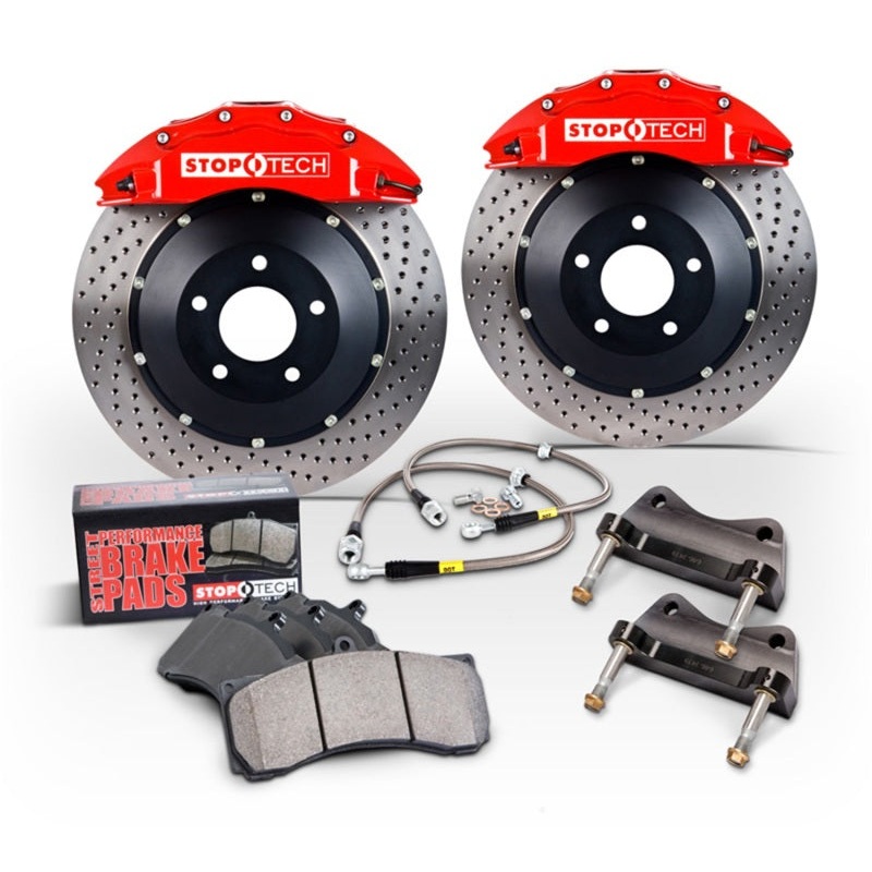 StopTech 15 Audi S3 / 15 VW Golf R Front BBK w/ Black ST-40 Caliper Zinc Drilled 355X32 2pc Rotor