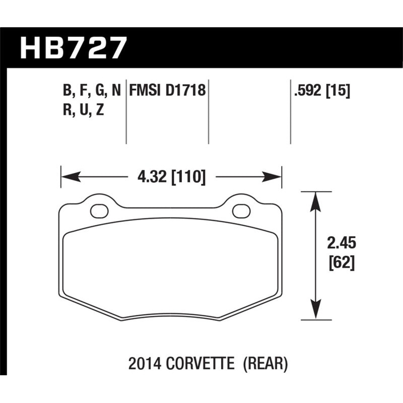 Hawk 14-15 Chevrolet Corvette Stingray Z51 (w/ J55 Brake Package) HP+ Street Rear Brake Pads