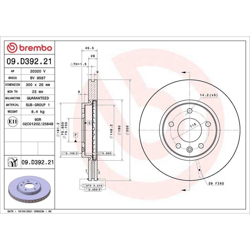PRIME UV Coated Front Disc Brake Rotor – 09.D392.21