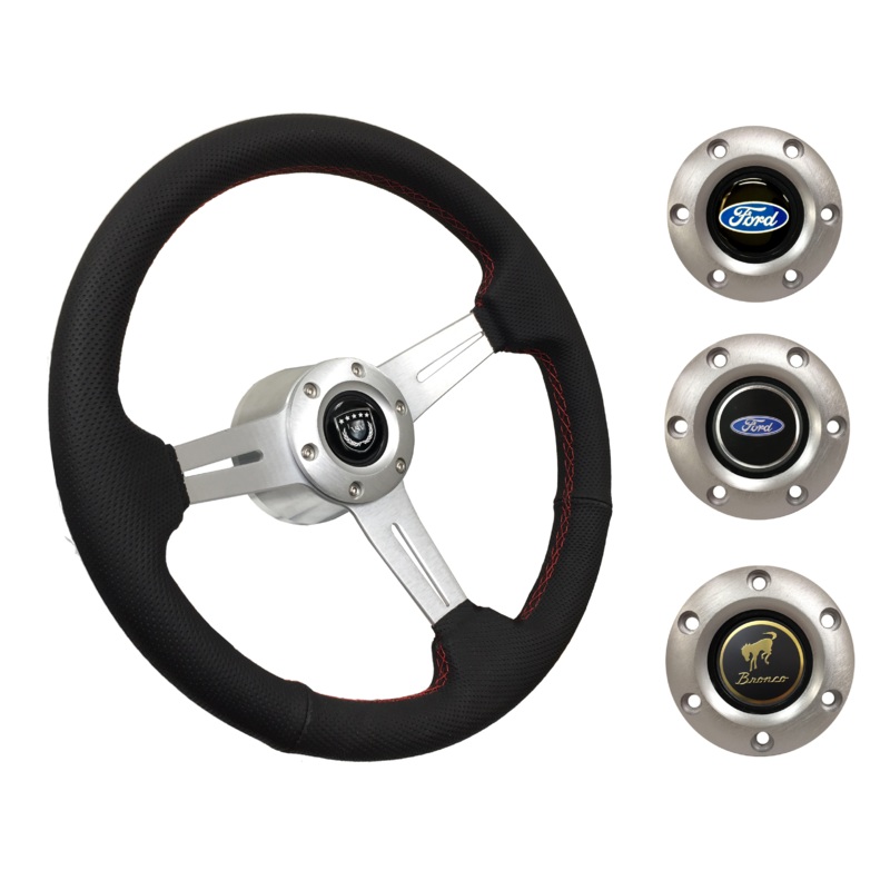 1966-72 Ford Bronco Steering Wheel Kit | Perforated Leather | ST3587BLK-RED