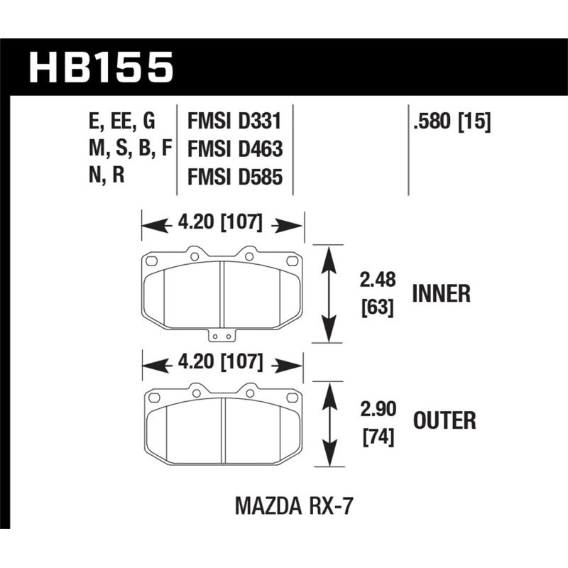 Hawk 1990-1990 Mazda RX-7 GXL (w/Elec Adjust Susp) HPS 5.0 Front Brake Pads