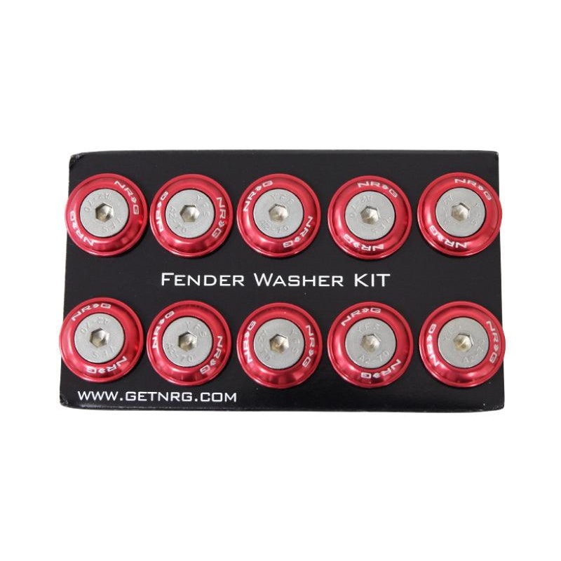 NRG Fender Washer Kit w/Rivets For Plastic (Red) – Set of 10