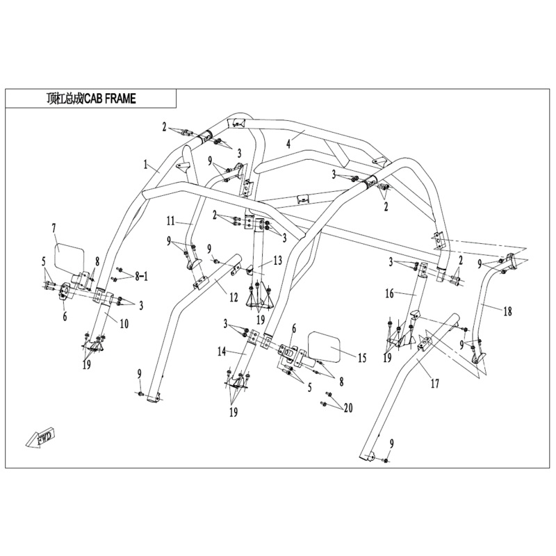 Rear Cab Frame. (Truck Freight) (Replaces 5By2-230500-1Bb00) by CF Moto