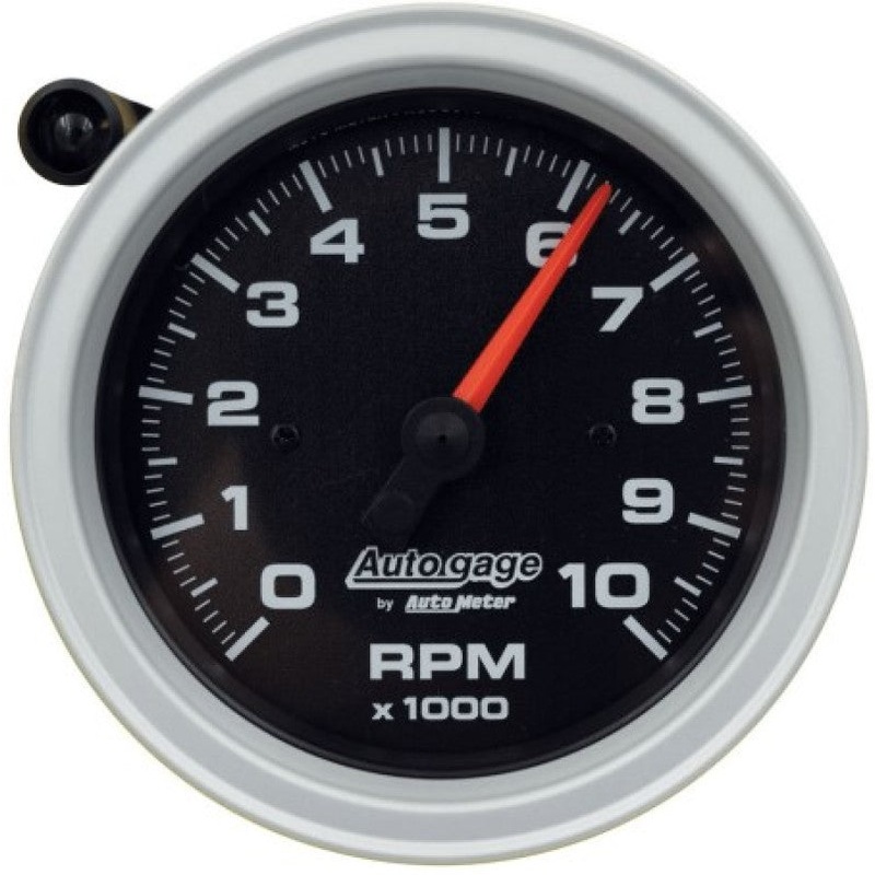 AutoMeter Tachometer Gauge 10K RPM 3 3/4in Pedestal w/Ext. Shift-Light – Black Dial/Black Case