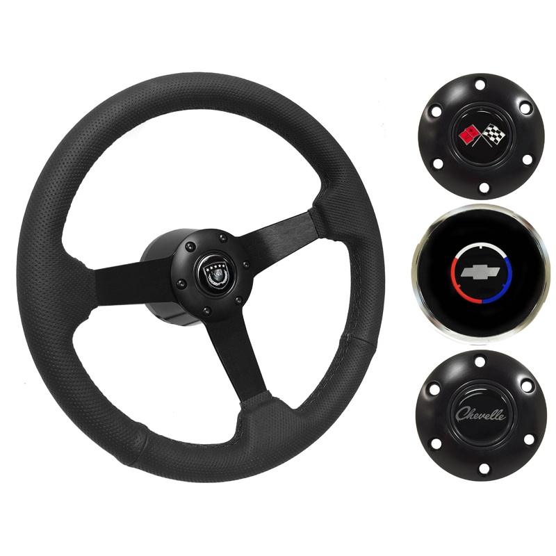 1967-68 Chevelle Steering Wheel Kit | Perforated Black Leather | ST3602BLK