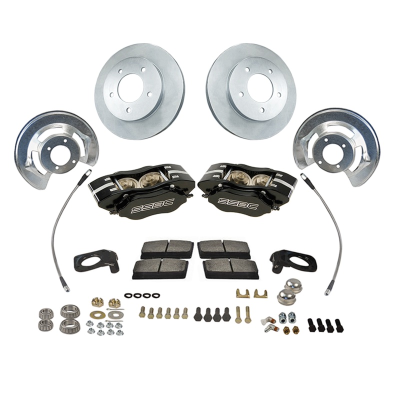 American Made Comp S 4-Piston Billet Aluminum Front Drum to Disc Brake Conversion Kit W/Rotors. Black W120-22BK