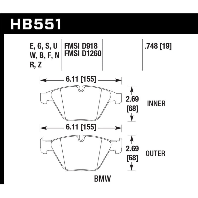 Hawk 07-09 BMW 335d/335i/335xi / 08-09 328i/M3 HPS Street Front Brake Pads