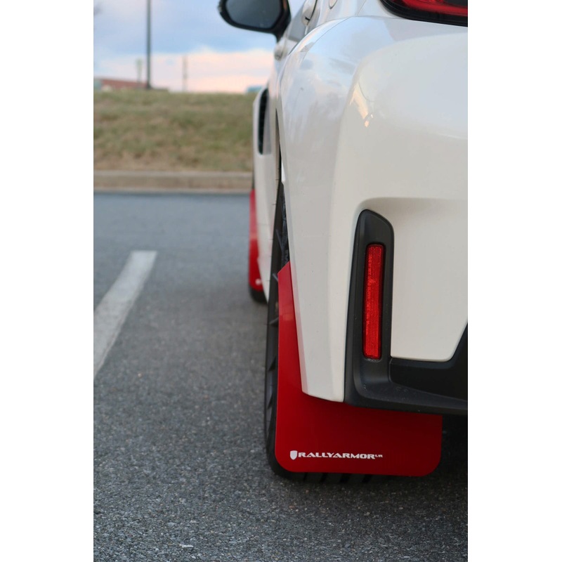 Rally Armor [2023 GR Corolla] Red UR Mud Flap w/ White Logo | MF89-UR-RD-WH