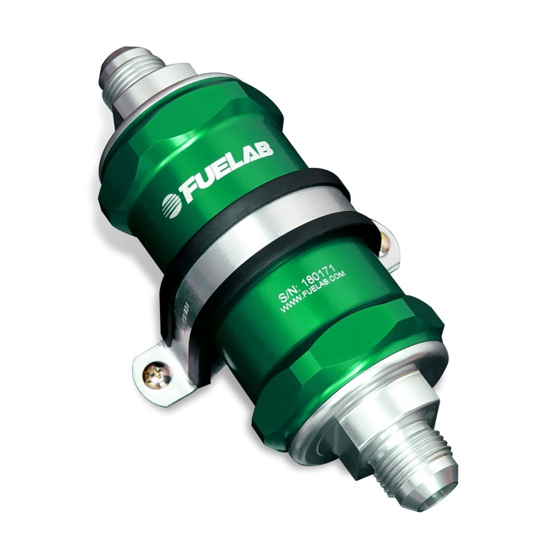 Fuelab 818 In-Line Fuel Filter Standard -6AN In/Out 6 Micron Fiberglass – Green