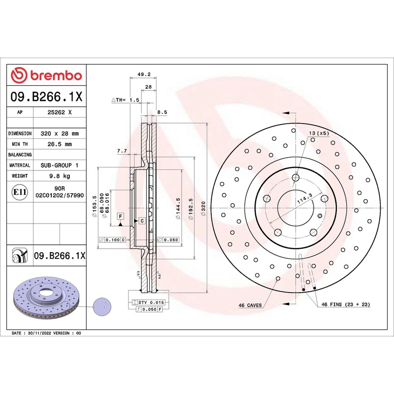XTRA Drilled Front Disc Brake Rotor – 09.B266.1X