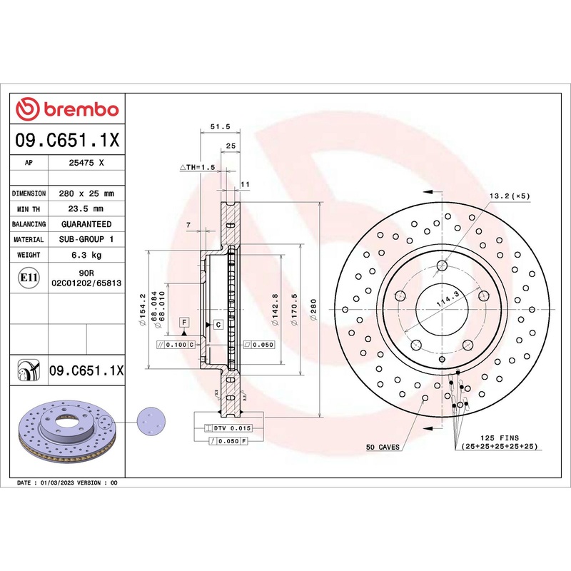 XTRA Drilled Front Disc Brake Rotor – 09.C651.1X