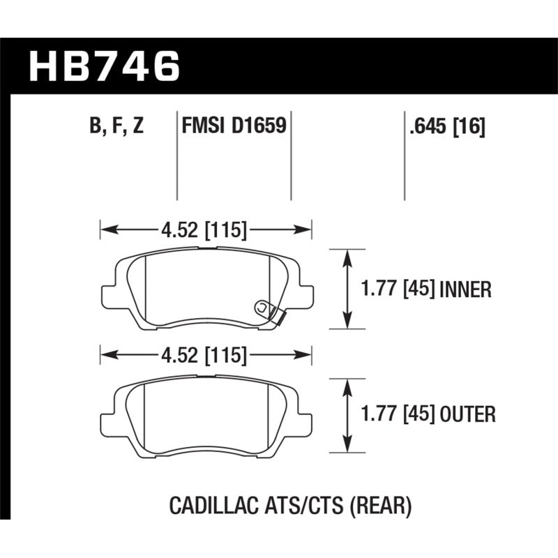 Hawk Cadillac 13-16 ATS / 14-15 CTS Performance Ceramic Rear Brake Pads