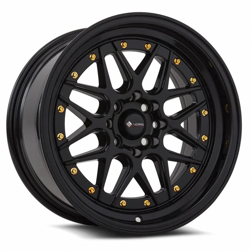VORS VR7 15″ 4×108 All Black Gold Rivet