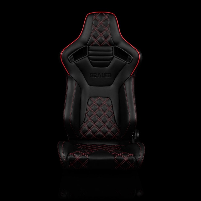 Braum Racing Elite-X Series Sport Seats (Pair) – Black Diamond (Double Red Stitching / Red Piping)
