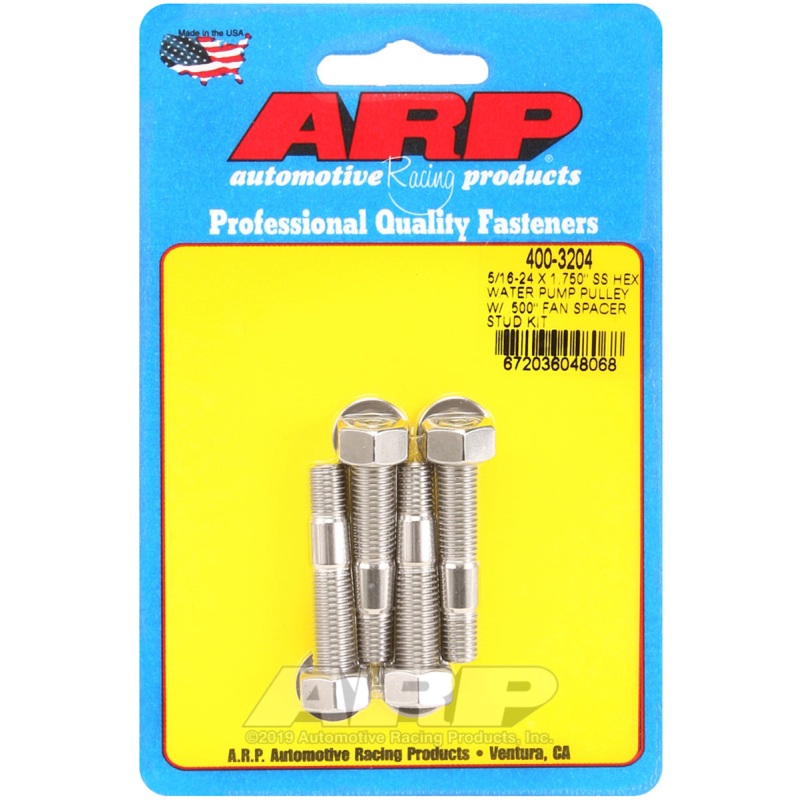ARP 5/16-24 X 1.750 SS Hex Water Pump Pulley w/ .500in Fan Spacer Stud Kit