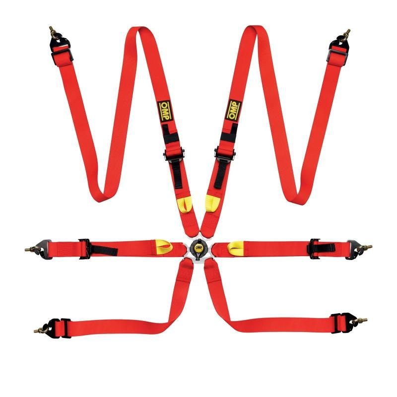 OMP Safety Harness First 2In Red (Fia 8853-2016) Pull Up – Steel Adj