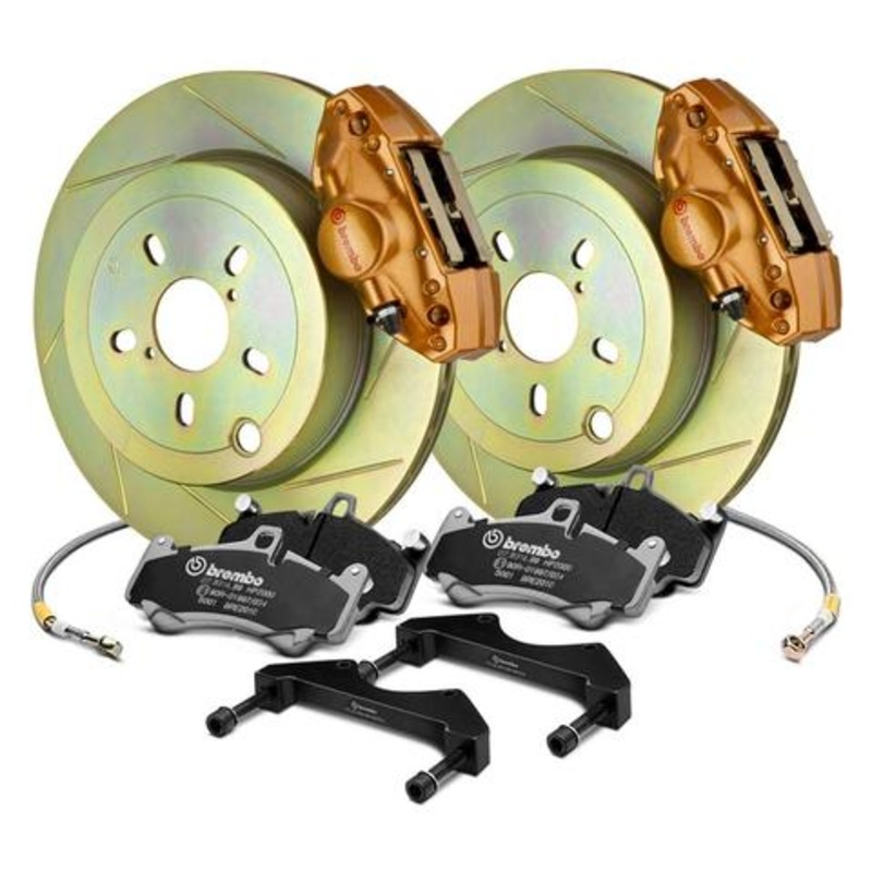Brembo OE Gold Calipers Slotted Rotor Rear Brake Kit – 15-21 WRX*
