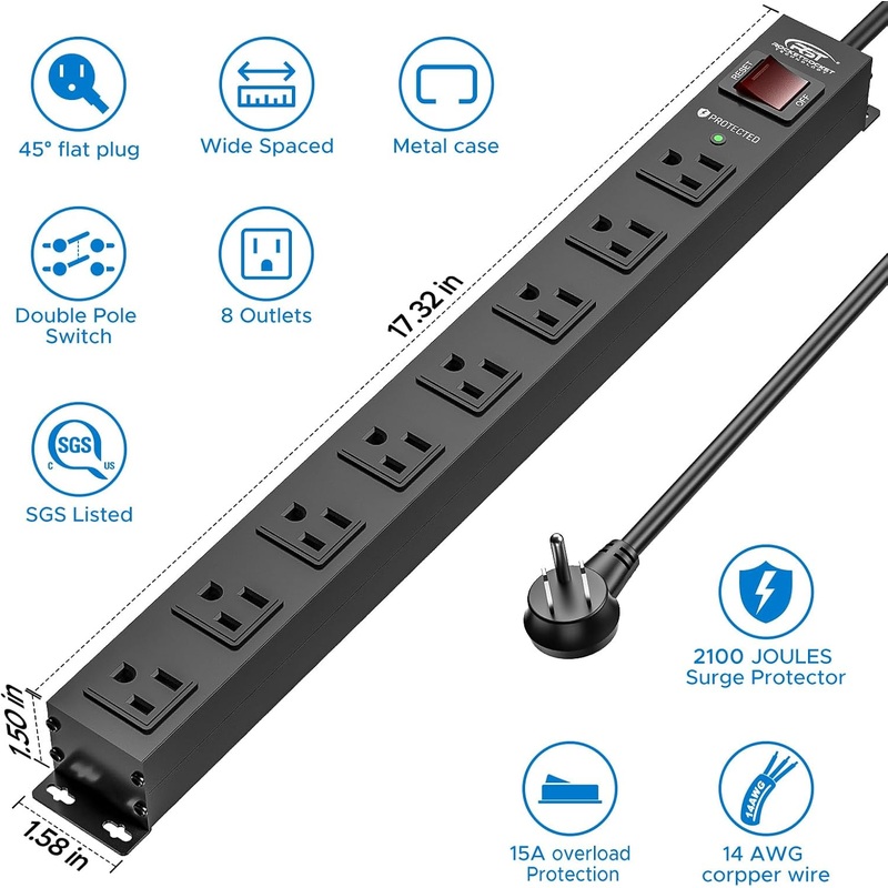 8 Outlet Sim Rig Mounted Power Strip