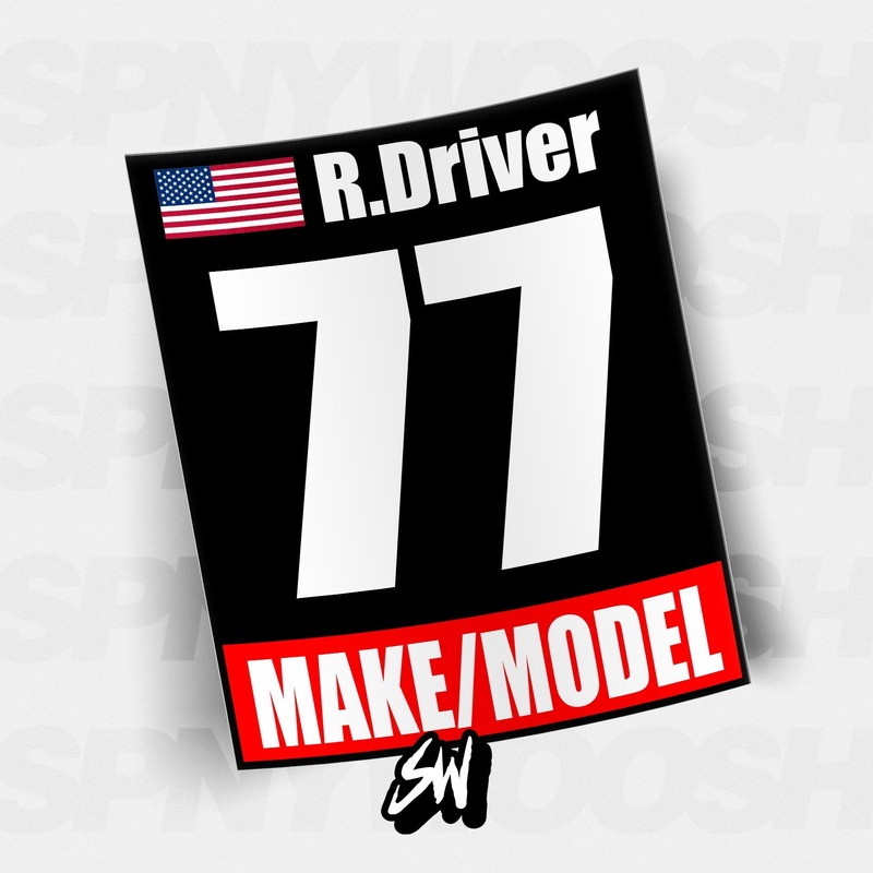 Racing Numbers – Make/Model/Flag – Black Backing Alternate