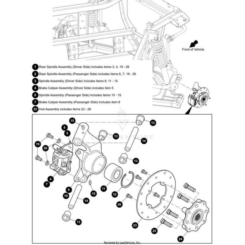 Rear Spindle Assembly (Passenger Side) Includes Items 6 7 19 – 26 by Arctic Cat
